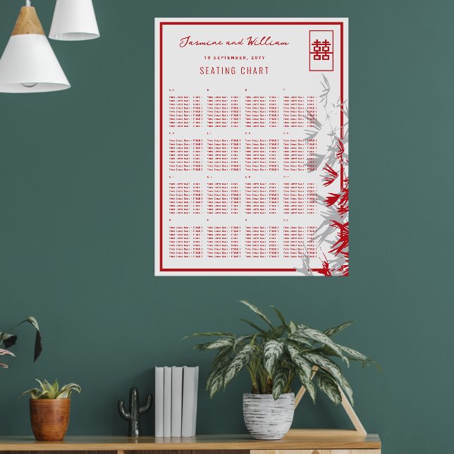 Poster Folhas de Bambu Vermelhas e Cinzas Gráfico de Asse (Sala de Estar 1)
