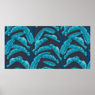Poster Folhas de banana sem costura. Padrão tropical ví
