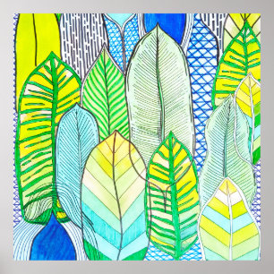 Poster Folhas de Boho Tropicais Modernas e Amarelas Verde