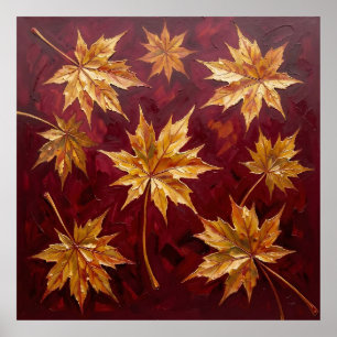 Poster Folhas de Bordoalha Douradas Pintura de Outono