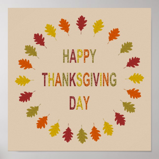 Poster Folhas de Carvalho de Ação de Graças (Frente)