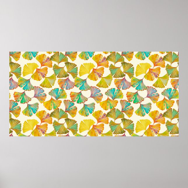 Poster Folhas de Gingko no chão sem soldadura. Watercolo (Frente)