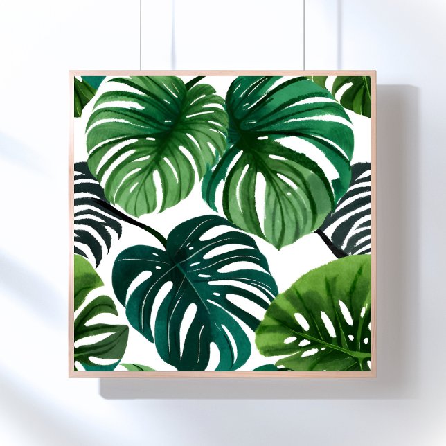 Poster Folhas de Monstera | Aquarela Moderna Simples (Criador carregado)