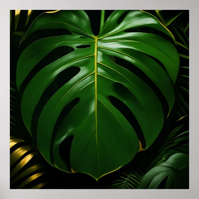Poster Folhas de Monstera Dourado Glamour da Selva (Frente)