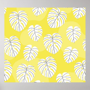 Poster Folhas de Monstera, fundo amarelo brilhante.