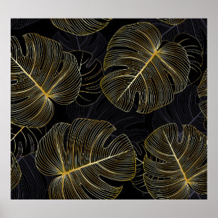 Poster Folhas de monstera ouro, floral romântico sem cost