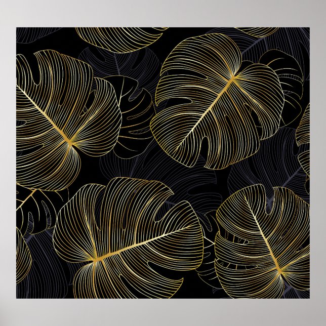 Poster Folhas de monstera ouro, floral romântico sem cost (Frente)