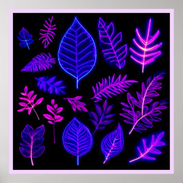 Poster Folhas de Neon em Tons Rosa e Roxo