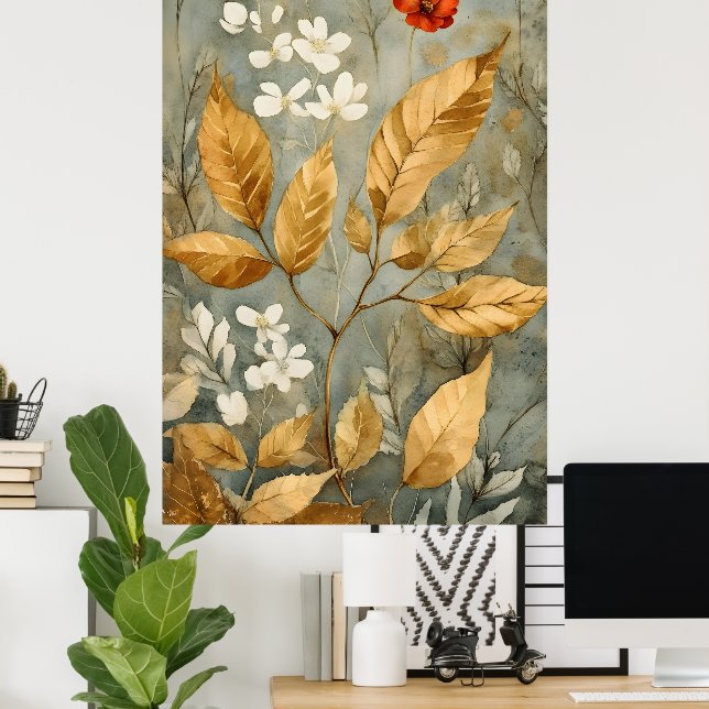 Poster folhas de ouro misturadas com tons mais quentes (Escritório em casa)