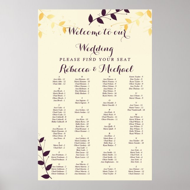 Poster Folhas de Ouro Roxo Elegante (Frente)