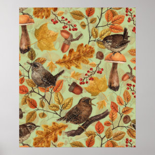 Poster Folhas de outono, bagas, cogumelos e carriças