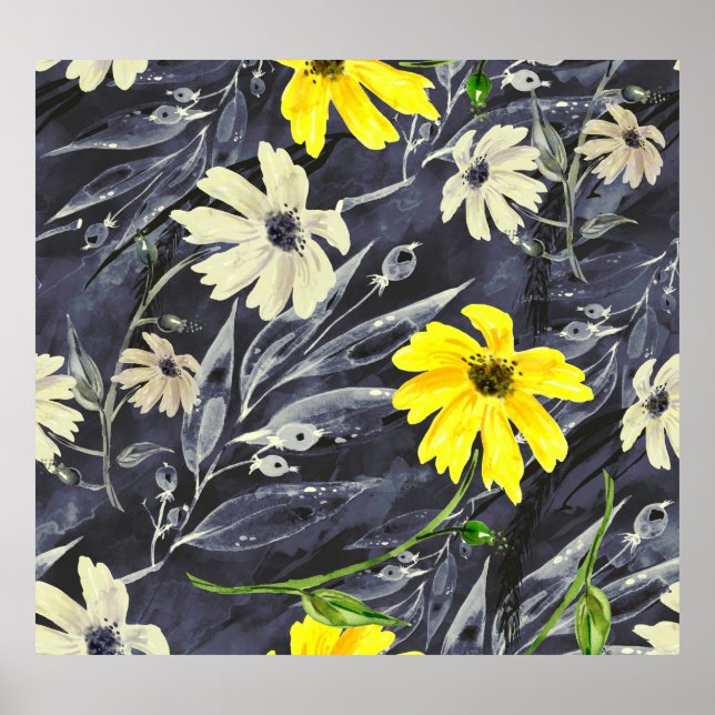 Poster Folhas de outono, bagas: padrão de aquarelas. (Frente)