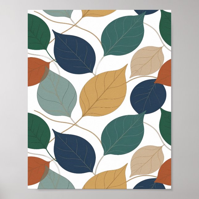 Poster Folhas de Outono Cinza Moderno Design Gráfico (Frente)