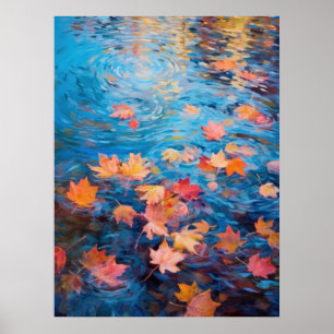 Poster Folhas de outono no lago de arte