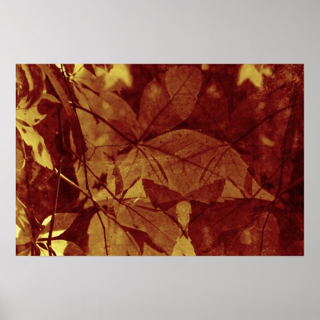 Poster Folhas de Outono Tons Ocre Abstratos (Frente)