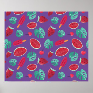 Poster Folhas de picolé, cereja, morango e melancia