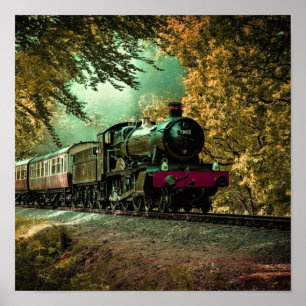 Poster Folhas de queda da locomotiva do comboio