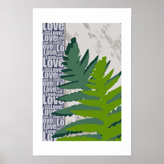 Poster Folhas de Samambaia Azuis e Verdes Estilizadas de  (Frente)