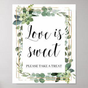 Poster Folhas de verde modernas o amor suculento é doce