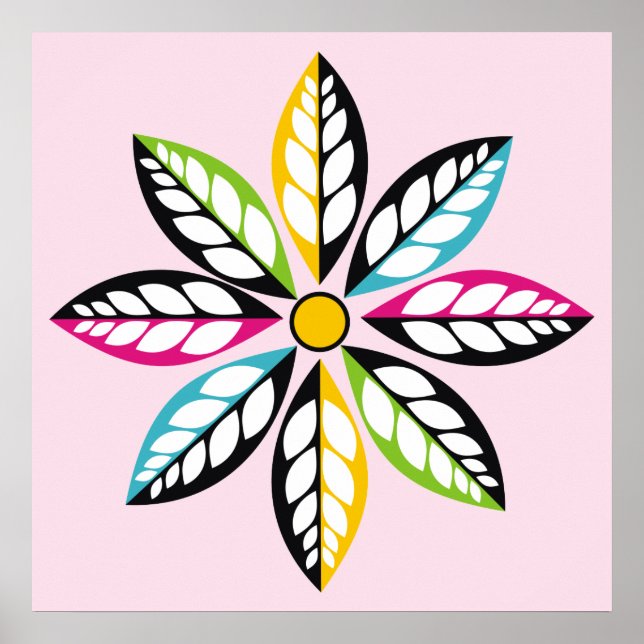 Póster Folhas decorativas - Flor moderna, abstrata (Frente)