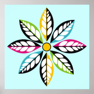 Póster Folhas decorativas modernas, abstrato azul