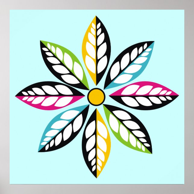 Póster Folhas decorativas modernas, abstrato azul (Frente)