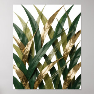 Poster Folhas Douradas Elegantes em Prata sobre Fundo Pre