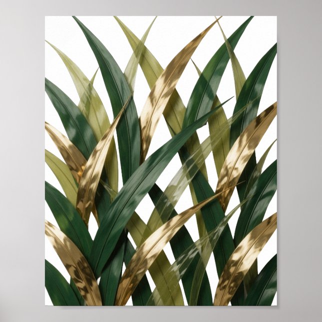 Poster Folhas Douradas Elegantes em Prata sobre Fundo Pre (Frente)
