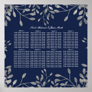 Poster Folhas florais botânicas de prata azuis que