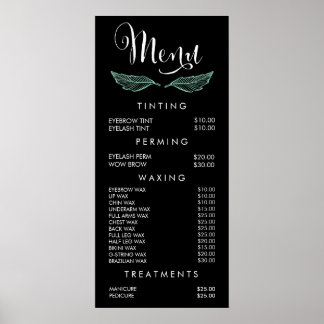 Póster Folhas Menu de Salão Moderno Lista de Preços Carta