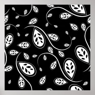 Póster Folhas preto e branco - 50 retro