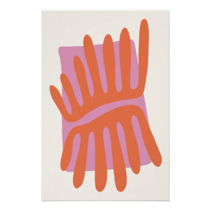 Póster Folhas Rosa e Laranja Abstrato Inspirado em Matiss