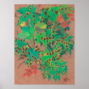 Póster Folhas secas, floral de outono, verdes, amarelas e