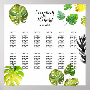 Póster Folhas tropicais da aguarela que wedding a carta
