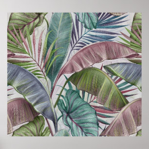 Poster Folhas tropicais de luxo: pastel sem costura.