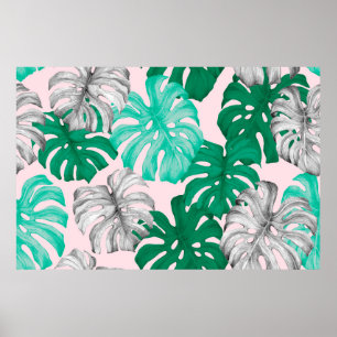 Poster Folhas tropicais de monstera ilustração desenhad