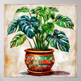 Poster 🌿 Folhas Tropicais de Monstera Planta Botânica da