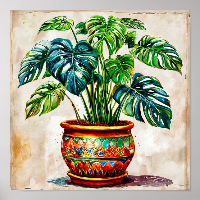 Poster 🌿 Folhas Tropicais de Monstera Planta Botânica da (Frente)