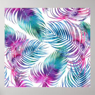 Poster Folhas tropicais de palma, padrão floral de aquare