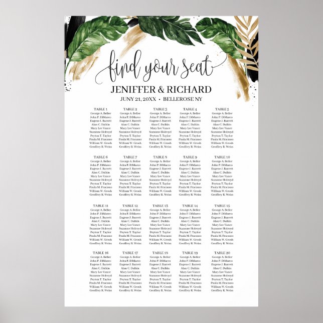 Poster Folhas tropicais de verão e salpicos negros (Frente)