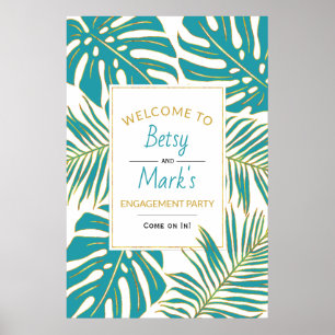 Poster Folhas tropicais dourado bravo sinal de boas-vinda