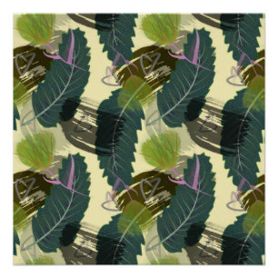 Póster  Folhas tropicais e flores aquosas.