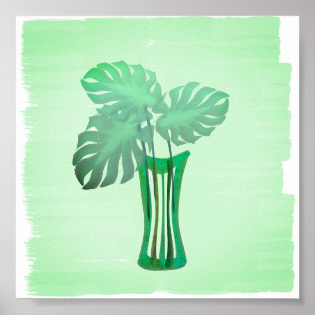Póster Folhas tropicais em Vase - Verdes brilhantes (Frente)