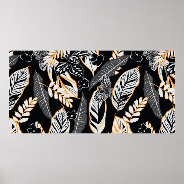 Poster Folhas tropicais escuras e folhagem, sem descontin (Frente)