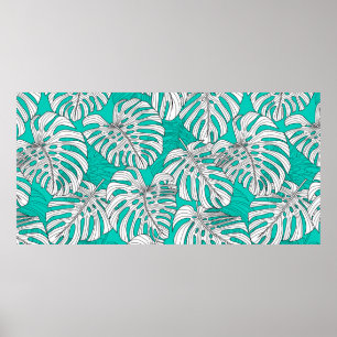 Poster Folhas tropicais, folhas da selva sem costura fl
