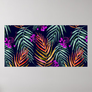 Poster Folhas tropicais. Folhas de aquarela de uma árvore