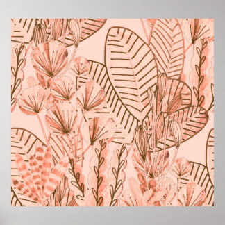 Poster Folhas Tropicais: Padrão Criativo Desenhado À Mão.