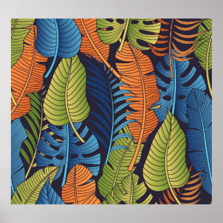 Poster Folhas tropicais, padrão floral sem costura.
