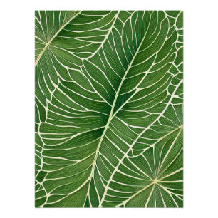 Póster Folhas tropicais verdes em aquarela