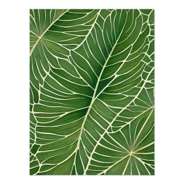 Póster Folhas tropicais verdes em aquarela (Frente)